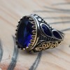 Sapphire Men Ring, Turkish Handmade Silver Men Ring, Mens Handmade Ring, Ottoman Ring, Men Jewelry, Gift for Him, 925k Sterling Silver Ring