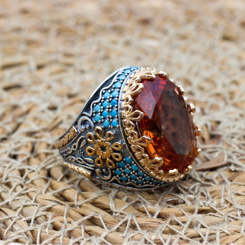 Men's Handmade Ring, Turkish Handmade Silver Mens Ring, Ottoman Ring, Alexandrite Ring, Men's Jewelry, Turquoise, 925k Sterling Silver Ring