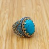 Turquoise Men's Ring, Men's Handmade Ring, Turkish Handmade Ring, Silver Men's Ring, Ottoman Men's Ring, Gift for Him, 925k Sterling Silver