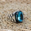 Mens Handmade Ring, Turkish Handmade Silver Men Ring, Ottoman Ring, Aquamarine Ring, Men's Jewelry, Gift for Him, 925k Sterling Silver Ring