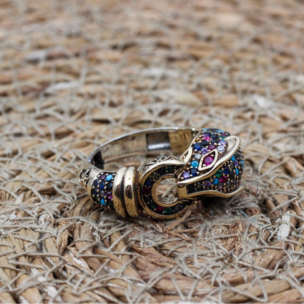 Mixed Tiger Ring, Handmade Women's Ring, Tiger Ring, Turkish Handmade Ring, Ottoman Women Ring, Ladies Ring, 925k Sterling Silver, Tiger,