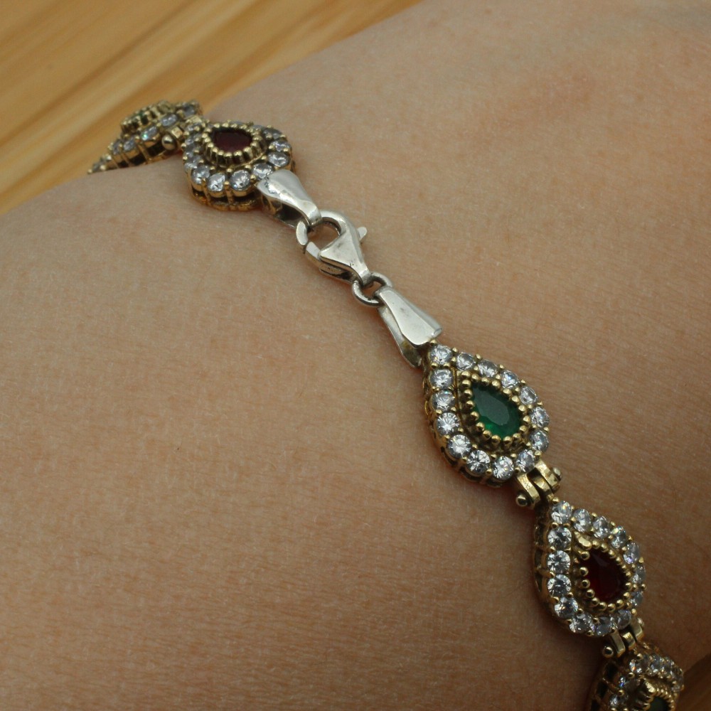 Emerald Ruby Bracelet, Ottoman Bracelet, Handmade Women Bracelet, Handmade Bangle Cuff, Ladies Bracelet, Gift For Her, 925k Sterling Silver,