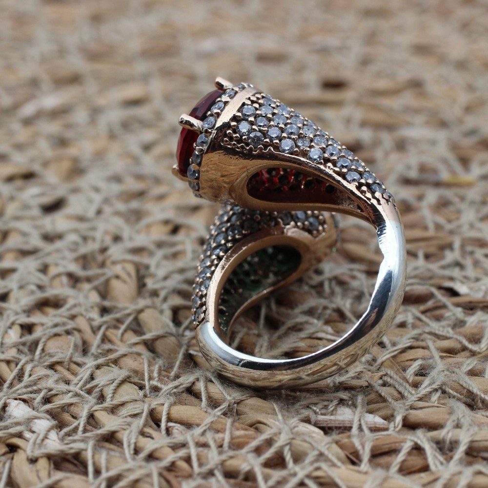 Emerald Ring, Ruby Ring, Handmade Ring, Adjustable Ring, Turkish Ring, Authentic Ring, Ottoman Ring, Ladies Ring, 925k Sterling Silver