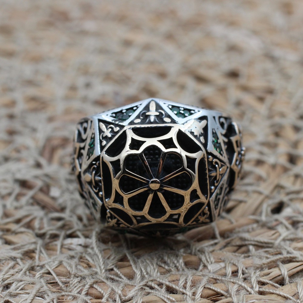 Emerald Men's Ring, Ottoman Men's Ring, Handmade Men's Ring, Turkish Handmade Men's Ring, Men's Jewelry, Gift for Him, 925 Sterling Silver