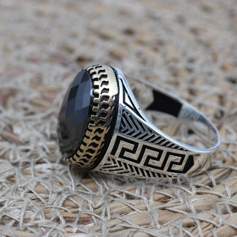 Handmade Men's Ring, Turkish Men's Ring, Oval Stone Ring, Ottoman Ring, Onyx Ring, Men's Jewelry, Gift for Him, 925k Sterling Silver Ring