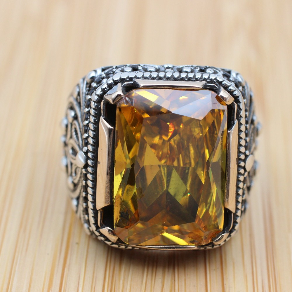 Men's Handmade Ring, Turkish Handmade Ring, Ottoman Men's Ring, Topaz Men's Ring, Men's Jewelry, Gift for Him, 925k Sterling Silver Ring