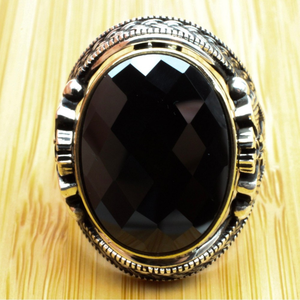 Men's Handmade Ring, Turkish Handmade Silver Men's Ring, Ottoman Men Ring, Onyx Ring, Men's Jewelry, Gift for Him, 925k Sterling Silver Ring