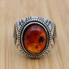 Amber Ring, Men's Handmade Ring, Ottoman Men Ring, Turkish Handmade Silver Men Ring, Men's Jewelry, Gift for Him, 925k Sterling Silver Ring