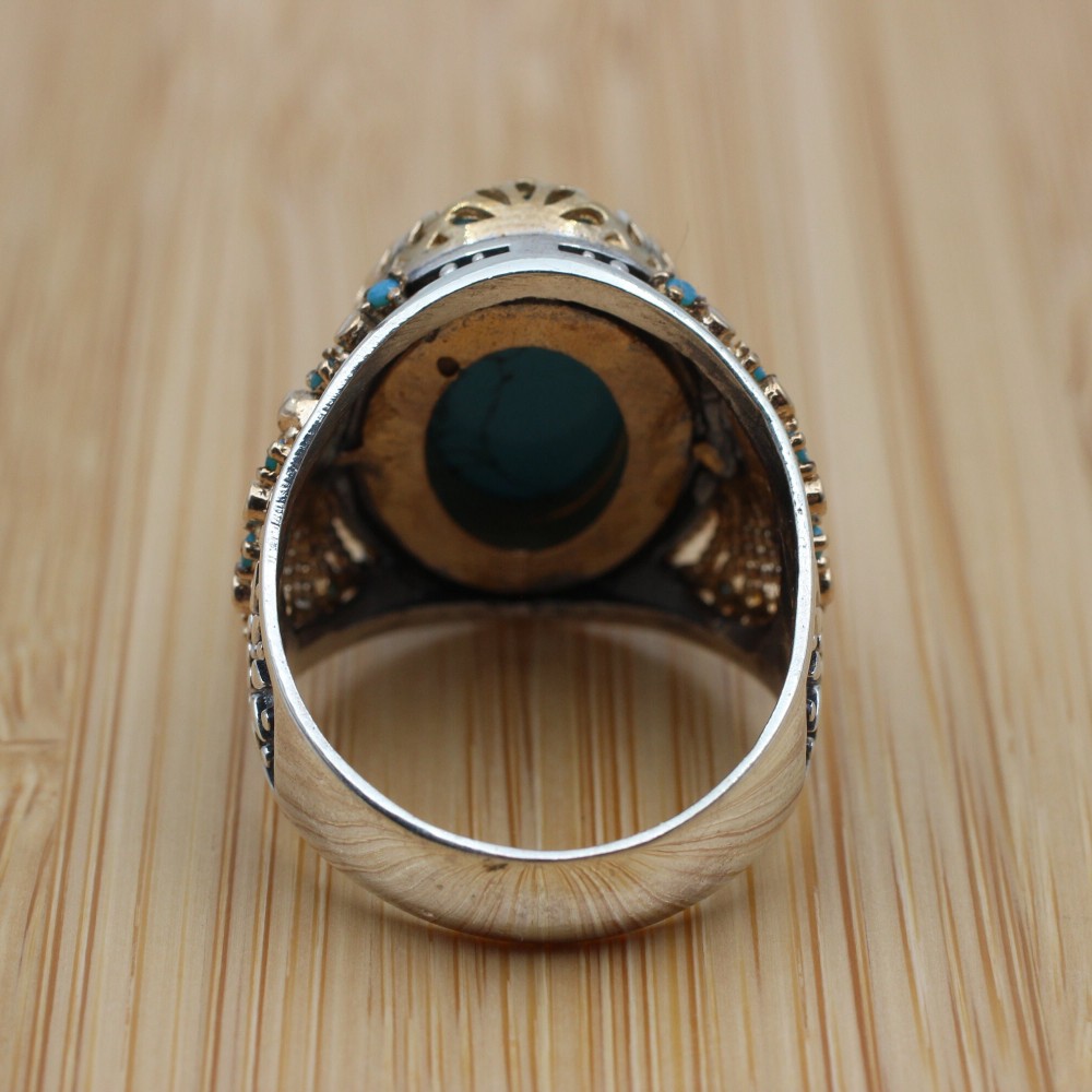 Turquoise Men's Ring, Handmade Ring, Turkish Handmade Silver Men Ring, Ottoman Ring, Men's Jewelry, Gift for Him, 925k Sterling Silver Ring