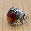 Amber Ring, Men's Handmade Ring, Ottoman Men Ring, Turkish Handmade Silver Men Ring, Men's Jewelry, Gift for Him, 925k Sterling Silver Ring