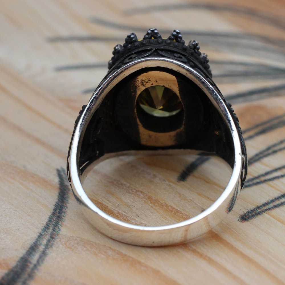 Citrine Men's Ring, Handmade Men's Ring, Turkish Handmade Ring, Ottoman Men's Ring, Men's Jewelry, Gift for Him, 925k Sterling Silver Ring