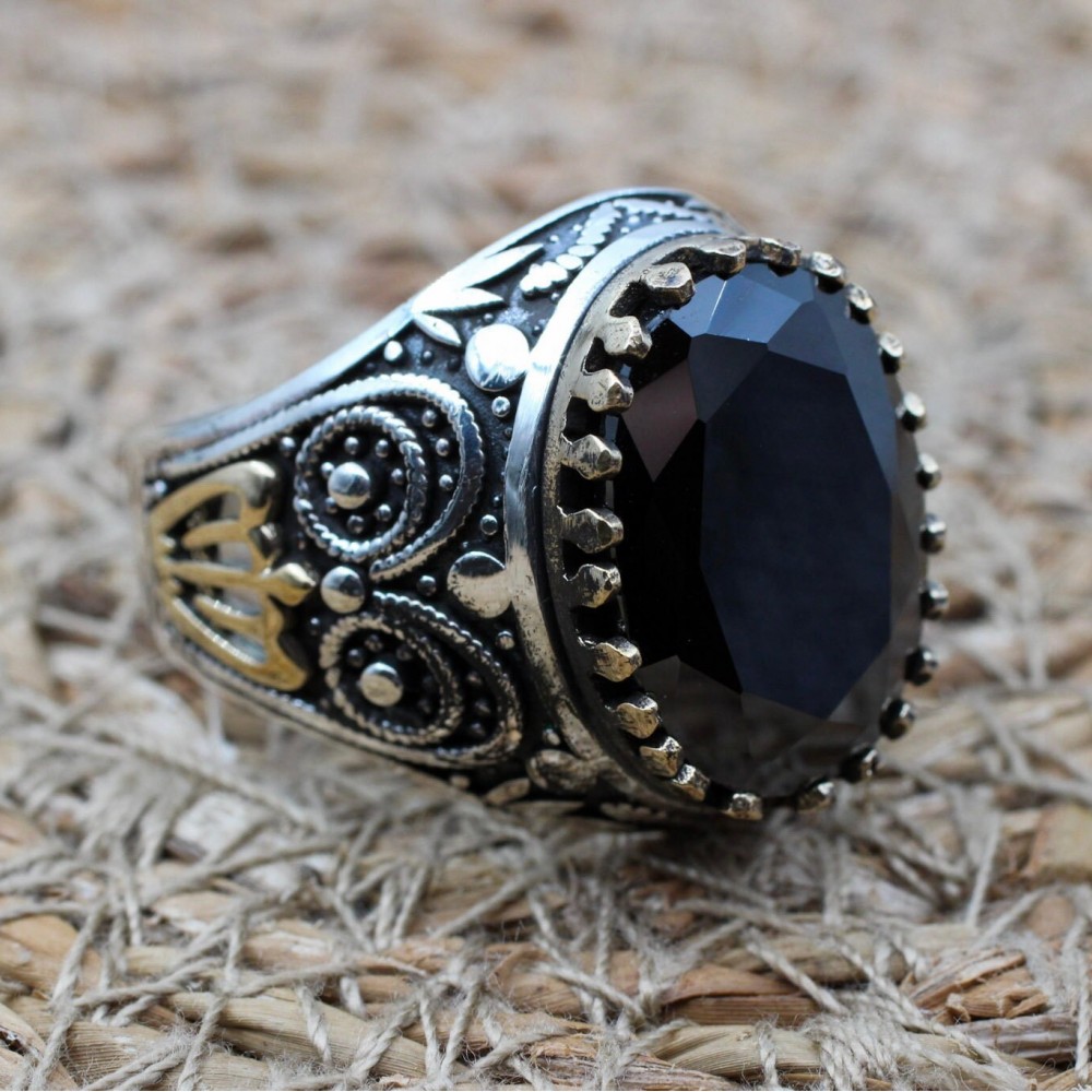 Men's Handmade Ring, Turkish Handmade Silver Men's Ring, Ottoman Men Ring, Onyx Ring, Men's Jewelry, Gift for Him, 925k Sterling Silver Ring