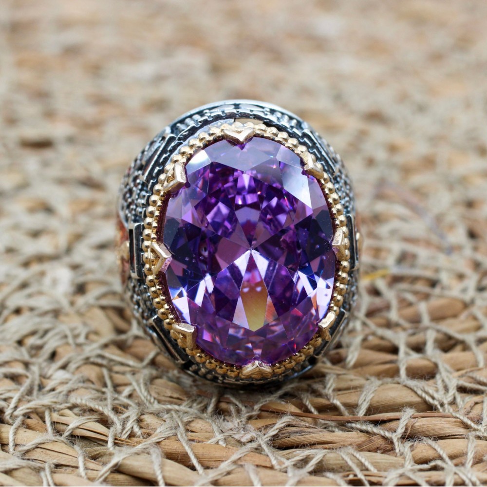 Amethyst Men's Ring, Mens Handmade Ring, Turkish Handmade Silver Men Ring, Ottoman Men Ring, Men Jewelry, Gift for Him, 925k Sterling Silver