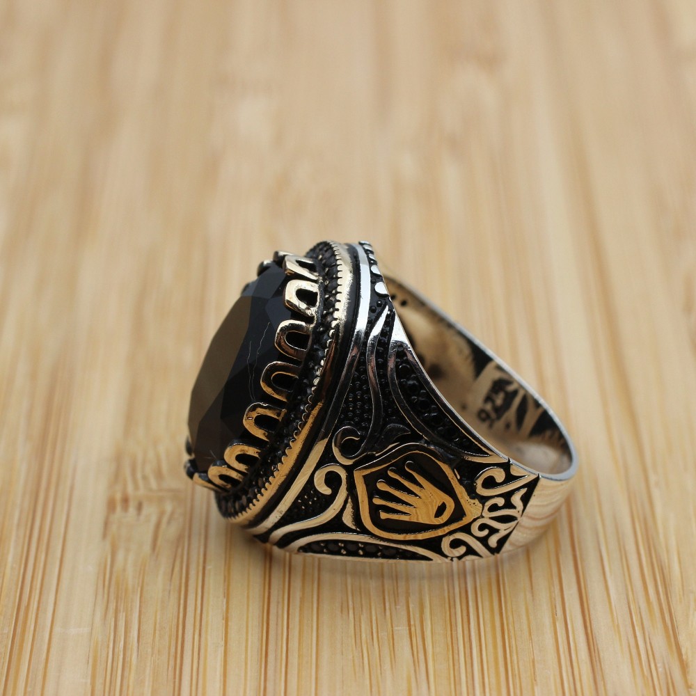 Turkish Handmade Silver Men's Ring, Men's Handmade Ring, Men's Ring, Onyx Men's Ring, Ottoman Mens Ring, Gift for Him, 925k Sterling Silver,