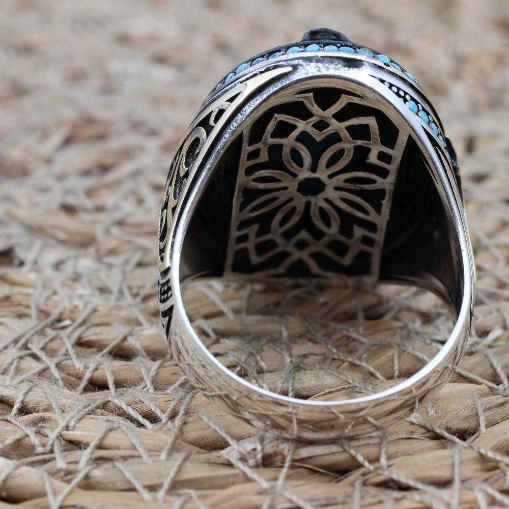 Men's Handmade Ring, Yemeni Ring, Turquoise Ring, Turkish Handmade Silver Men's Ring, Ottoman Men's Ring, Gift for Him, 925k Sterling Silver Men's Handmade Ring, Yemeni Ring, Turquoise Ring, Turkish Handmade Silver Men's Ring, Ottoman Men's Ring, Gift for Him, 925k Sterling Silver