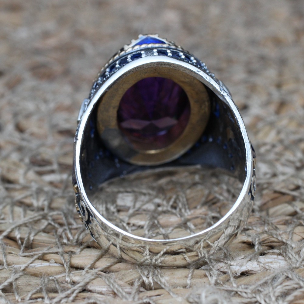 Amethyst Men's Ring, Mens Handmade Ring, Turkish Handmade Silver Men Ring, Ottoman Men Ring, Men Jewelry, Gift for Him, 925k Sterling Silver