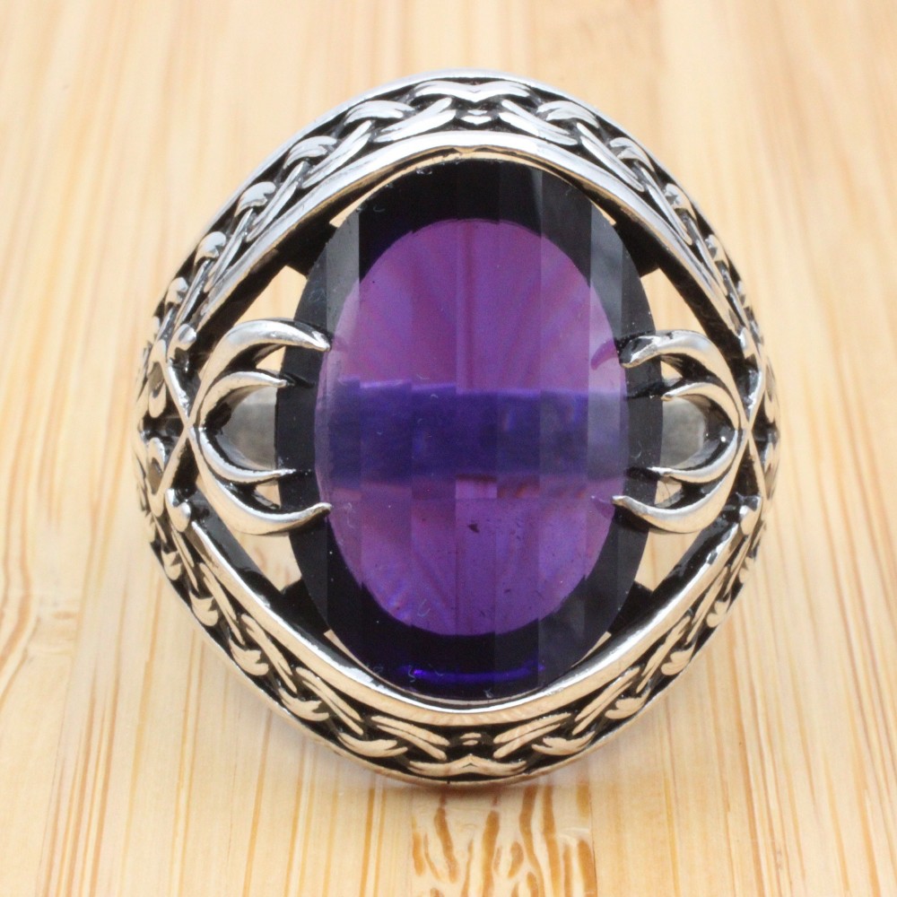 Mens Handmade Ring, Turkish Handmade Silver Men Ring, Ottoman Men Ring, Amethyst Ring, Men Jewelry, Gift for Him, 925k Sterling Silver Ring