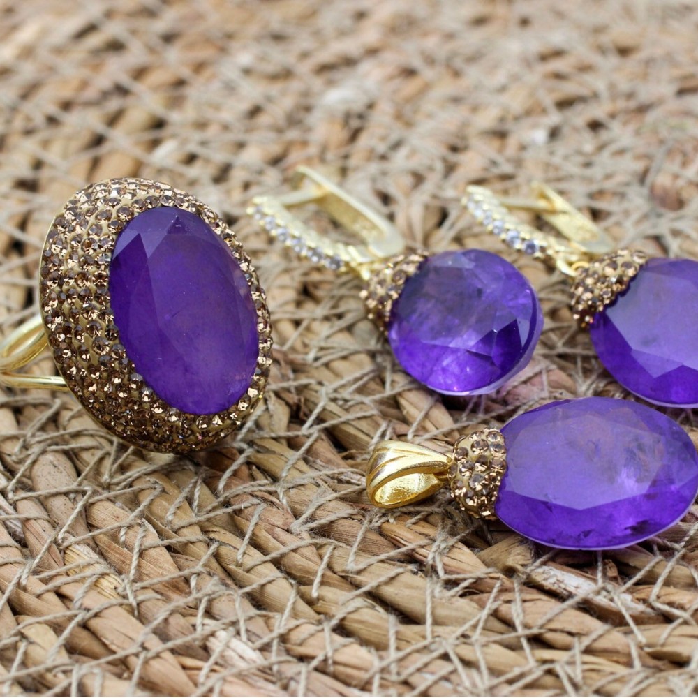 Paraiba Set, Authentic Set, Handmade Women Set, Turkish Handmade, Ladies Jewelry, Ring, Earring, Pendant, Ladies Set, 925k Sterling Silver