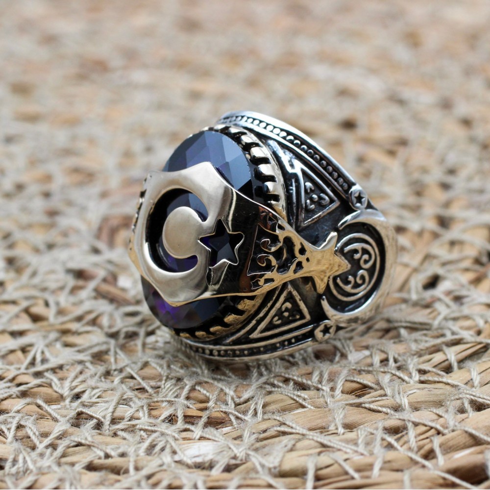 Amethyst Men's Ring, Mens Handmade Ring, Turkish Handmade Silver Men Ring, Ottoman Men Ring, Men Jewelry, Gift for Him, 925k Sterling Silver