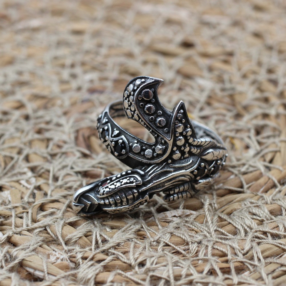 Snake Mens Ring, Turkish Handmade Sterling Silver Ring, Silver Snake Ring, Animal Wrap Ring, Ruby Men Ring, Animal Ring, 925 Sterling Silver