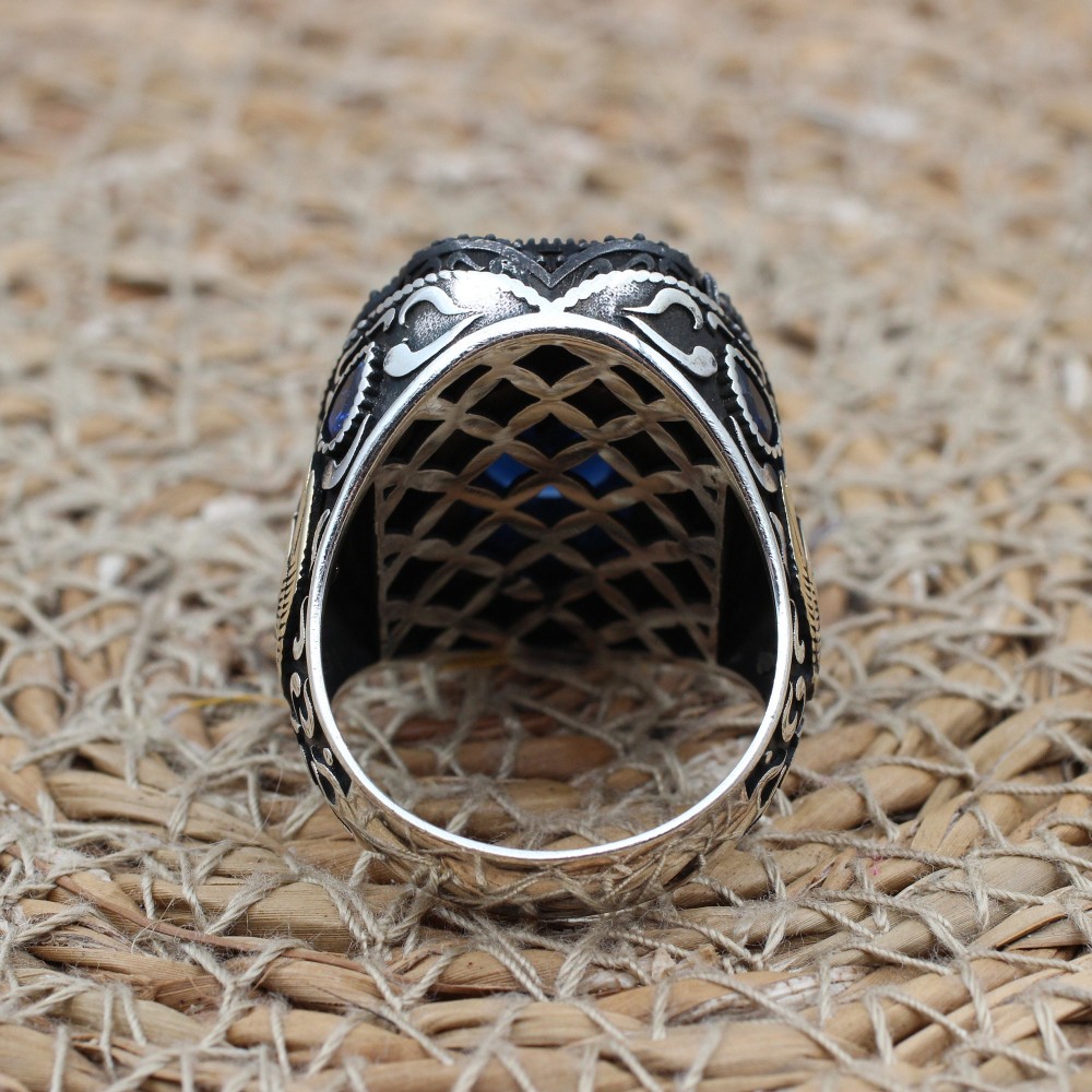 Turkish Handmade Silver Men Ring, Mens Handmade Ring, Ottoman Ring, Sapphire Ring, Men's Jewelry, Gift for Him, 925k Sterling Silver Ring