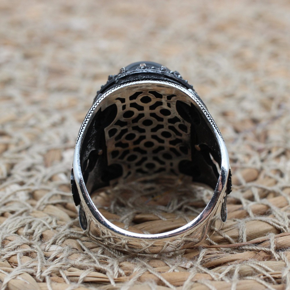 Handmade Silver Men's Ring, Onyx Men's Ring, Turkish Handmade Men's Ring, Men's Ring, Ottoman Mens Ring, Gift for Him, 925 Sterling Silver Handmade Silver Men's Ring, Onyx Men's Ring, Turkish Handmade Men's Ring, Men's Ring, Ottoman Mens Ring, Gift for Him, 925 Sterling Silver
