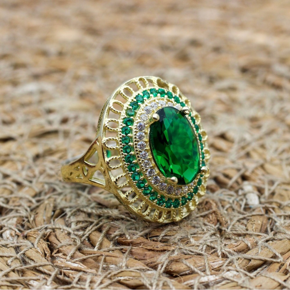 Emerald Ring, Handmade Women's Ring, Turkish Handmade Ring, Authentic Ring, Ottoman Ring, Ladies Ring, 925k Sterling Silver, Gift For Her,