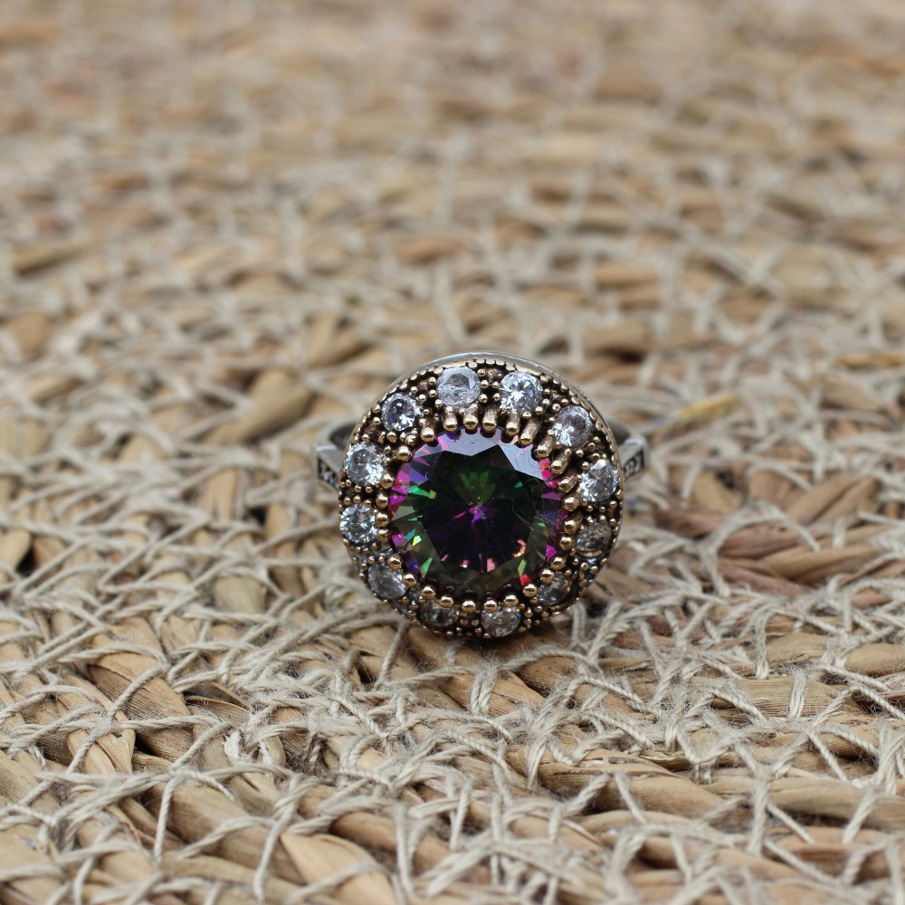 Handmade Women's Ring, Mystic Topaz Ring, Turkish Handmade Ring, Ladies Ring, Ottoman Women Ring, Ladies Ring, 925k Sterling Silver Ring,
