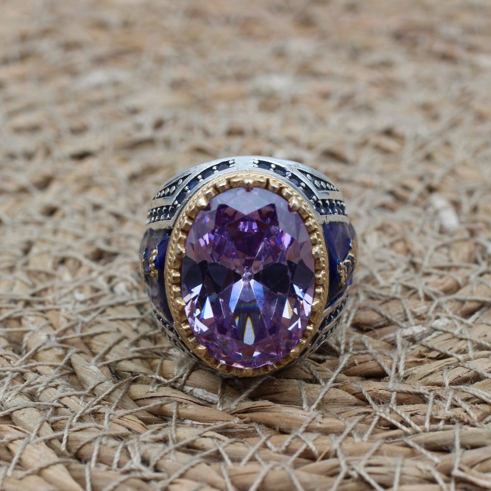 Amethyst Men's Ring, Mens Handmade Ring, Turkish Handmade Silver Men Ring, Ottoman Men Ring, Men Jewelry, Gift for Him, 925k Sterling Silver