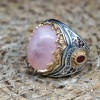 Handmade Mens Ring, Turkish Handmade Silver Men Ring, Ottoman Men Ring, Rose Quartz Ring, Men's Jewelry, Gift for Him, 925k Sterling Silver,