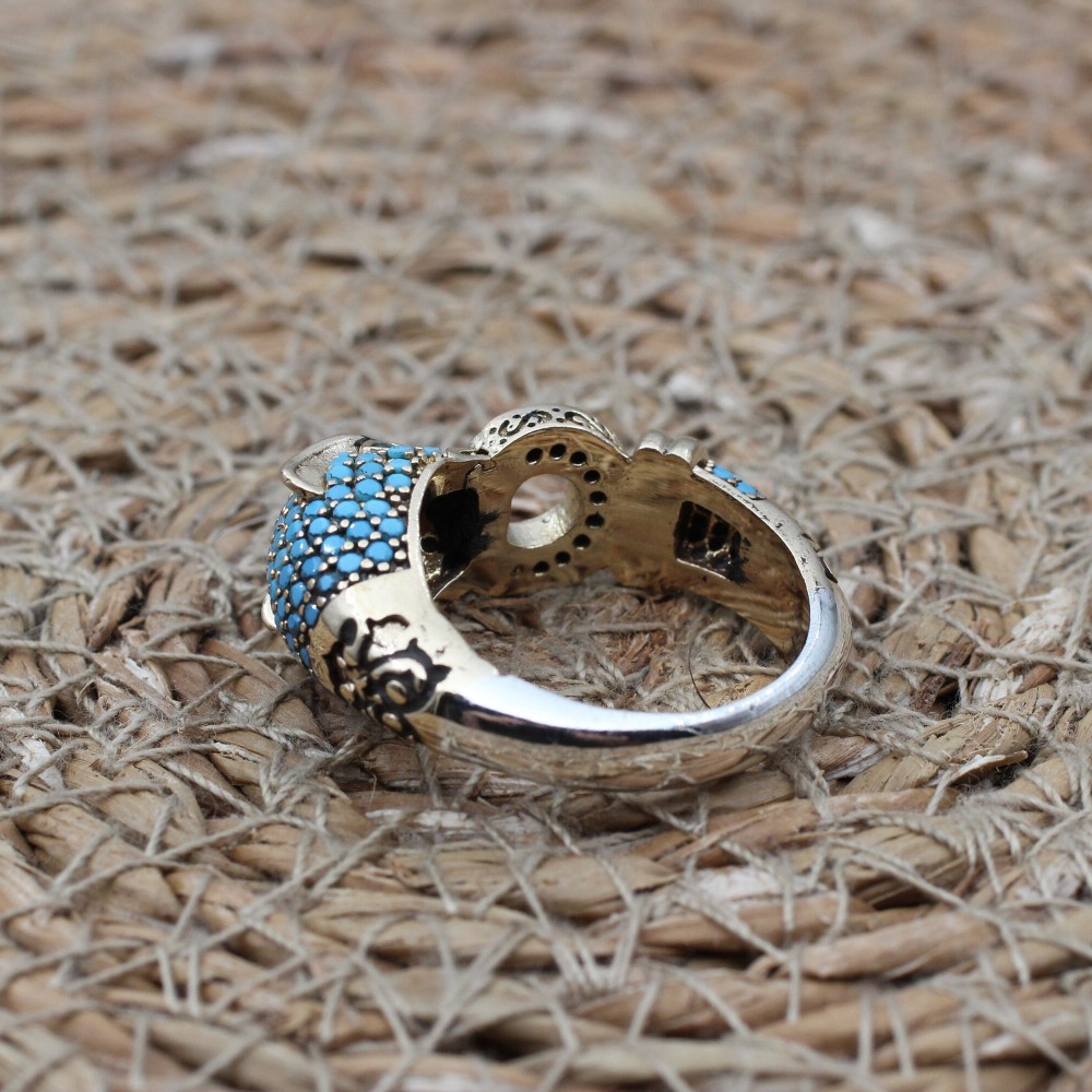 Turquoise Tiger Ring, Handmade Women Ring, Turkish Handmade Silver Ladies Ring, Women Ring, Ladies Ring, 925k Sterling Silver, Tiger Ring,