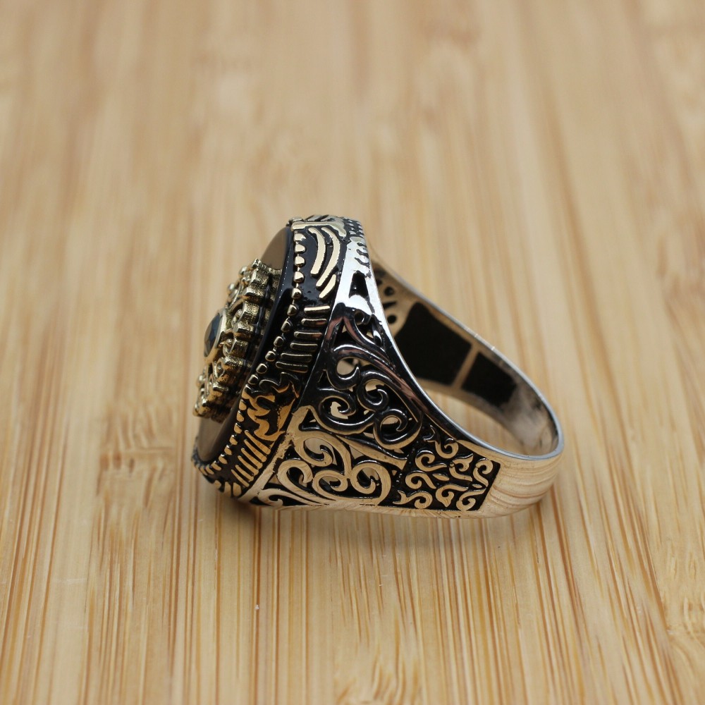 Turkish Handmade Silver Men's Ring, Men's Handmade Ring, Men's Ring, Onyx Men's Ring, Ottoman Mens Ring, Gift for Him, 925k Sterling Silver,