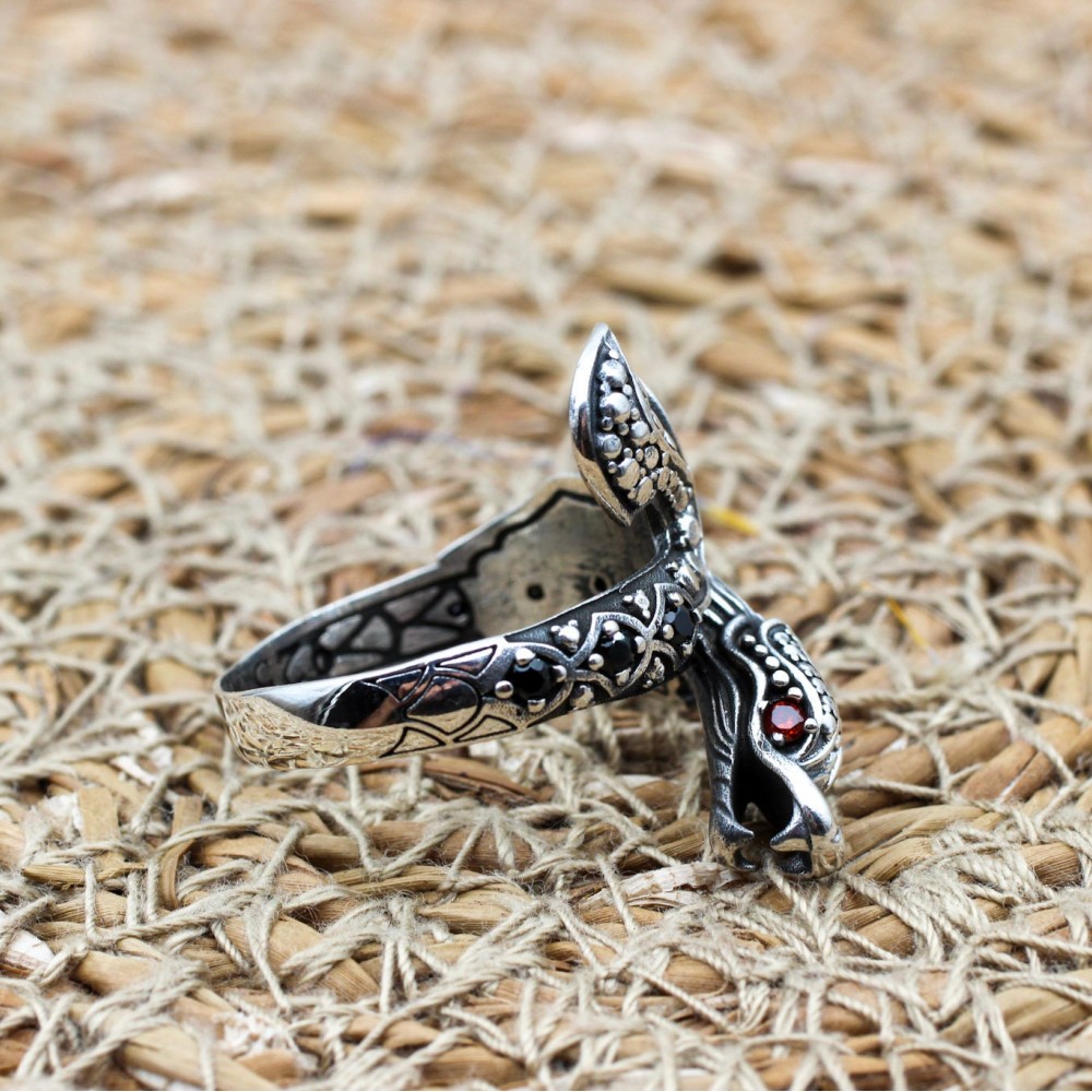 Snake Mens Ring, Turkish Handmade Sterling Silver Ring, Silver Snake Ring, Animal Wrap Ring, Ruby Men Ring, Animal Ring, 925 Sterling Silver