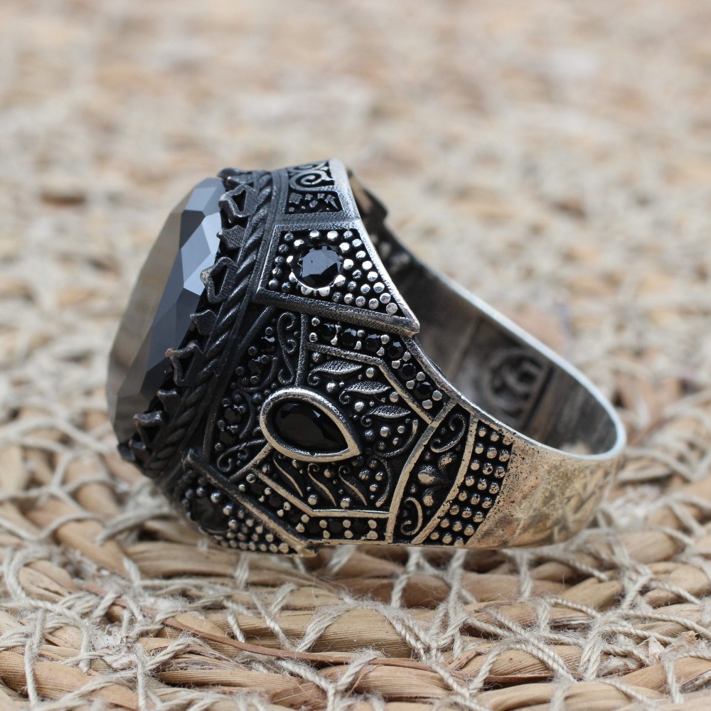 Onyx Ring, Men's Ring, Turkish Handmade Ring, Silver Men's Ring, Ottoman Men's Ring, Men's Jewelry, Gift for Him, 925k Sterling Silver Onyx Ring, Men's Ring, Turkish Handmade Ring, Silver Men's Ring, Ottoman Men's Ring, Men's Jewelry, Gift for Him, 925k Sterling Silver