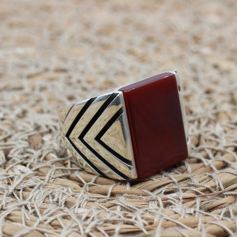 Men's Agate Ring, Handmade Ring, Turkish Handmade Silver Men Ring, Ottoman Men Ring, Men's Jewelry, Gift for Him, 925k Sterling Silver Ring