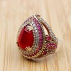 Ruby Ring, Handmade Women's Ring, Authentic Ring, Turkish Ring, Ottoman Women's Ring, Ladies Ring, 925k Sterling Silver Ring, Drop Shape,