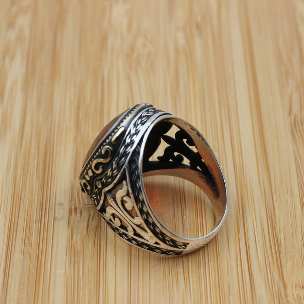 Mens Handmade Ring, Turkish Handmade Silver Men Ring, Ottoman Men Ring, Ruby Ring, Men's Jewelry, Gift for Him, 925k Sterling Silver Ring