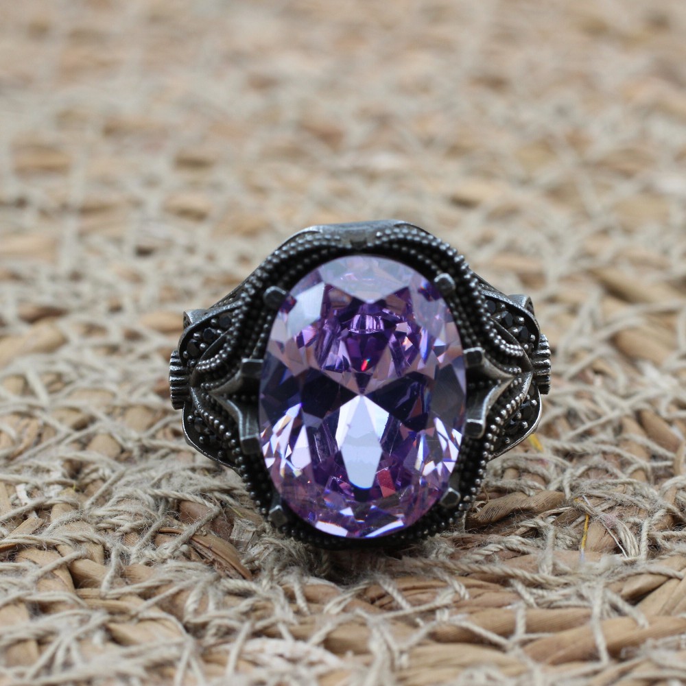 Amethyst Men's Ring, Mens Handmade Ring, Turkish Handmade Silver Men Ring, Ottoman Men Ring, Men Jewelry, Gift for Him, 925k Sterling Silver
