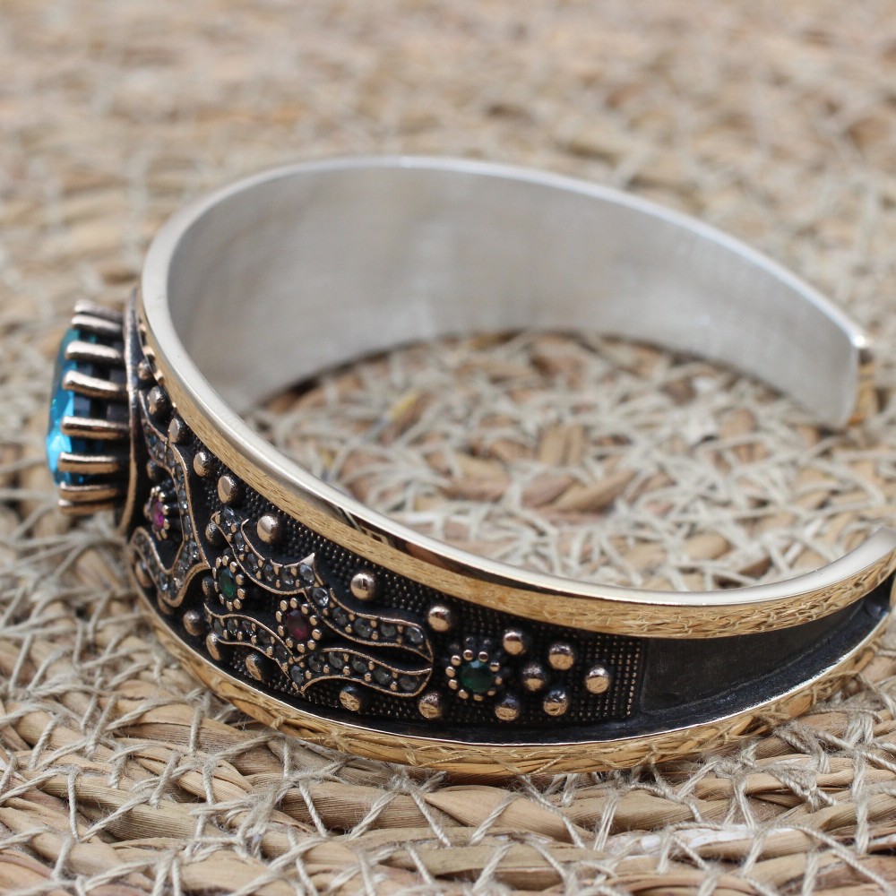 Aquamarine Bracelet, Ottoman Bracelet, Handmade Bracelet, Bangle Cuff, Turkish Handmade, Bangle Bracelet, Gift for Her, 925k Sterling Silver Aquamarine Bracelet, Ottoman Bracelet, Handmade Bracelet, Bangle Cuff, Turkish Handmade, Bangle Bracelet, Gift for Her, 925k Sterling Silver