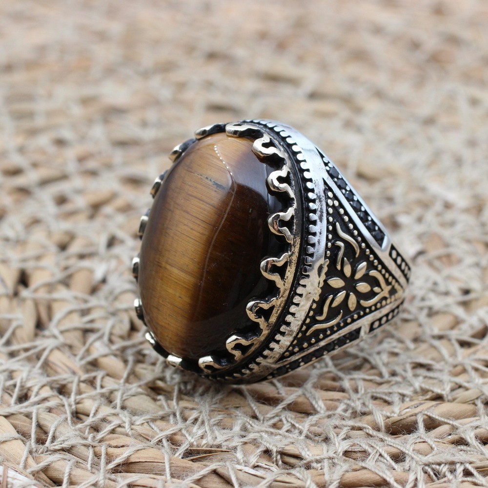 Tiger Eye Men's Ring, Ottoman Men's Ring, Handmade Men's Ring, Turkish Handmade Men's Ring, Men's Jewelry, Gift for Him, 925 Sterling Silver Tiger Eye Men's Ring, Ottoman Men's Ring, Handmade Men's Ring, Turkish Handmade Men's Ring, Men's Jewelry, Gift for Him, 925 Sterling Silver