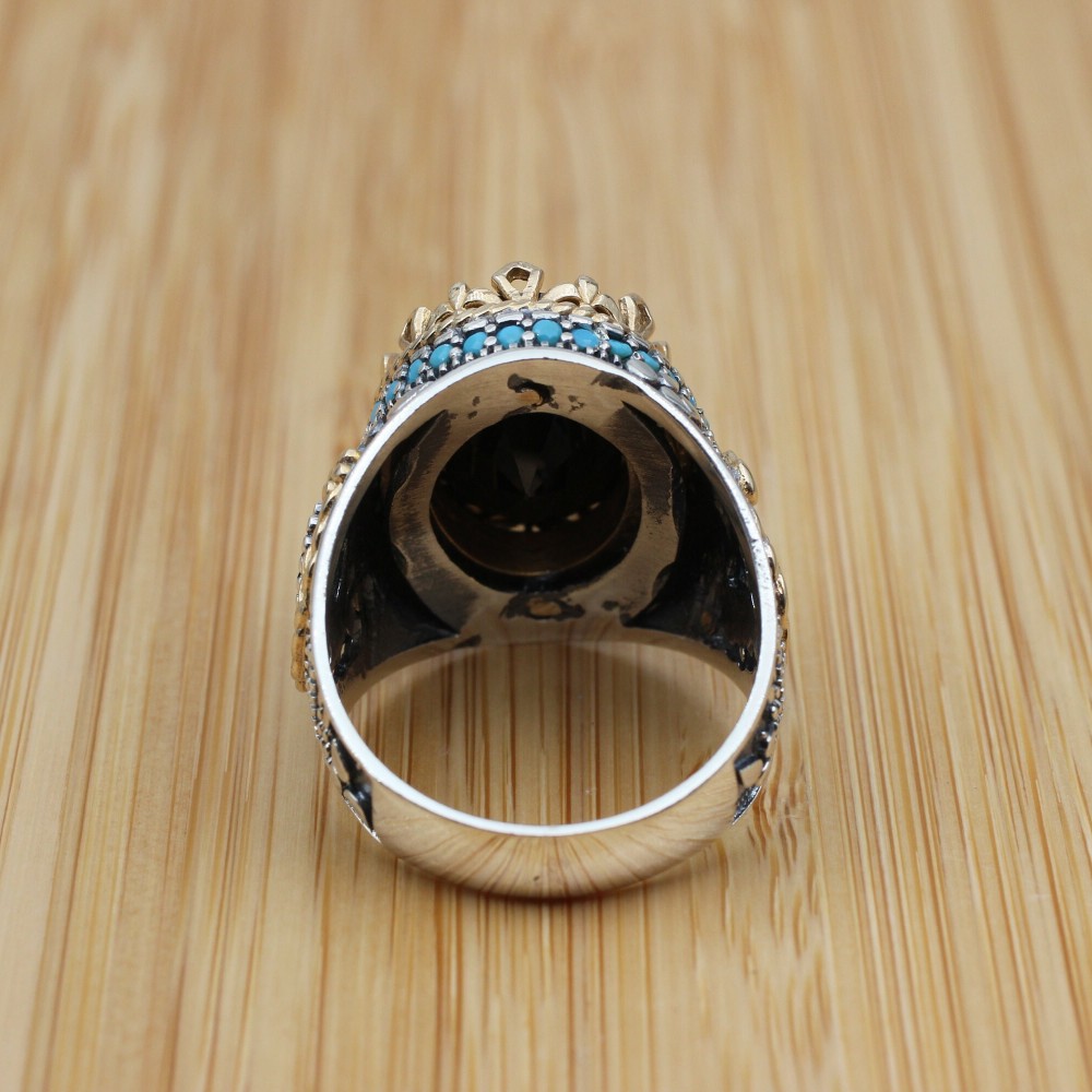 Turkish Handmade Silver Men's Ring, Men's Handmade Ring, Men's Ring, Onyx Men's Ring, Ottoman Mens Ring, Gift for Him, 925k Sterling Silver,