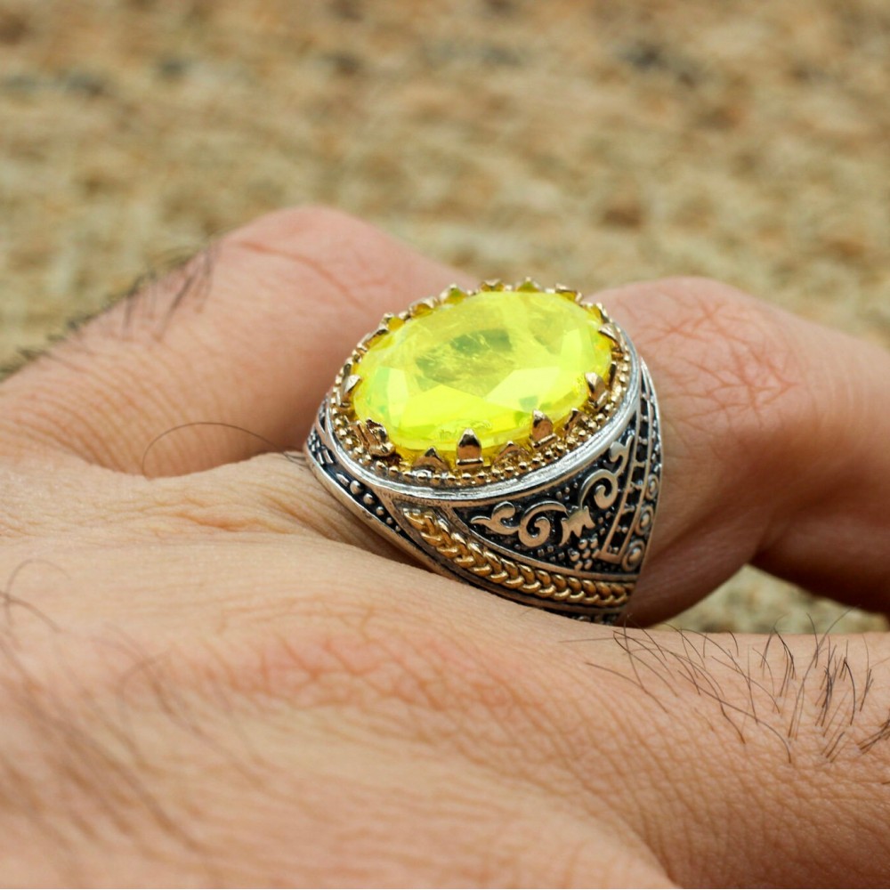 Paraiba Men's Ring, Handmade Men's Ring, Turkish Handmade Silver Men's Ring, Ottoman Ring, Men's Jewelry, Gift for Him, 925k Sterling Silver