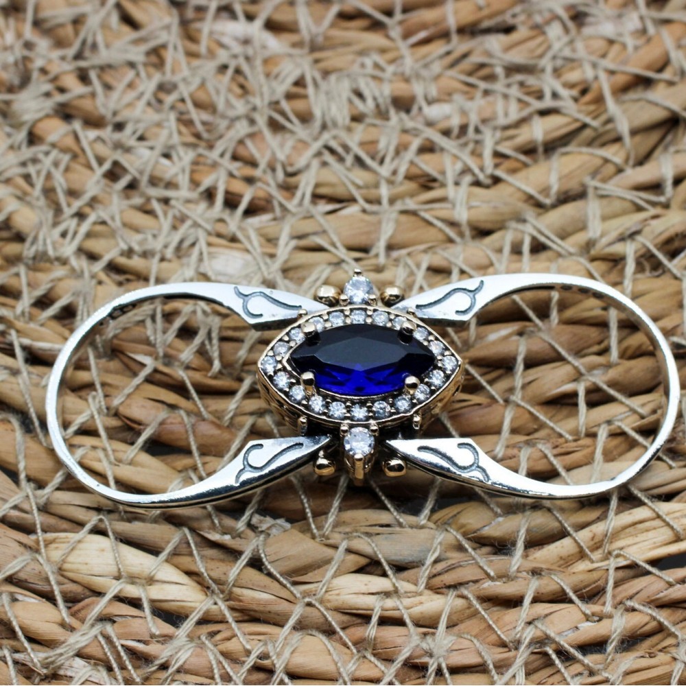 Sapphire Topaz Ring, Amethyst Ladies Ring, Two Stone Ladies Ring, Handmade Women Ring, Reversible Ring, Ottoman Ring, 925 Sterling Silver,