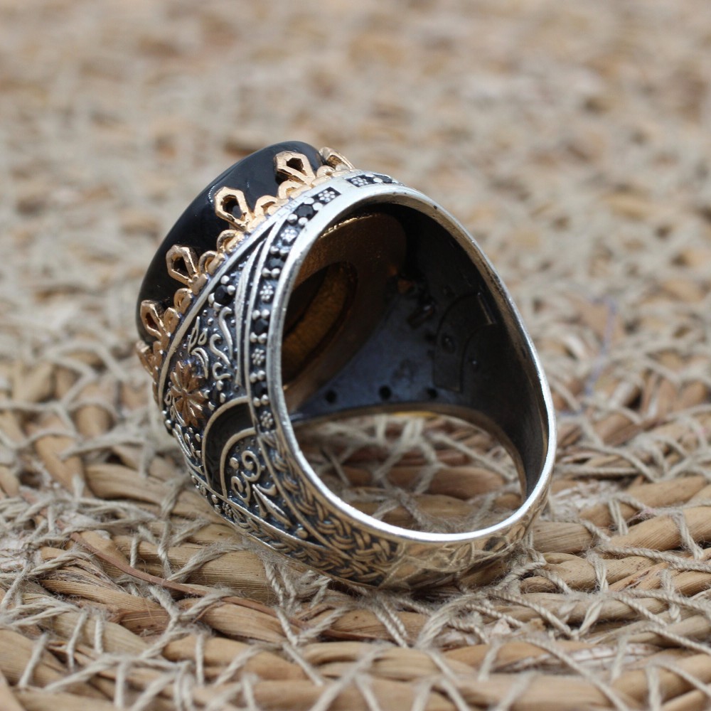 Handmade Silver Men's Ring, Onyx Men's Ring, Turkish Handmade Men's Ring, Men's Ring, Ottoman Mens Ring, Gift for Him, 925 Sterling Silver