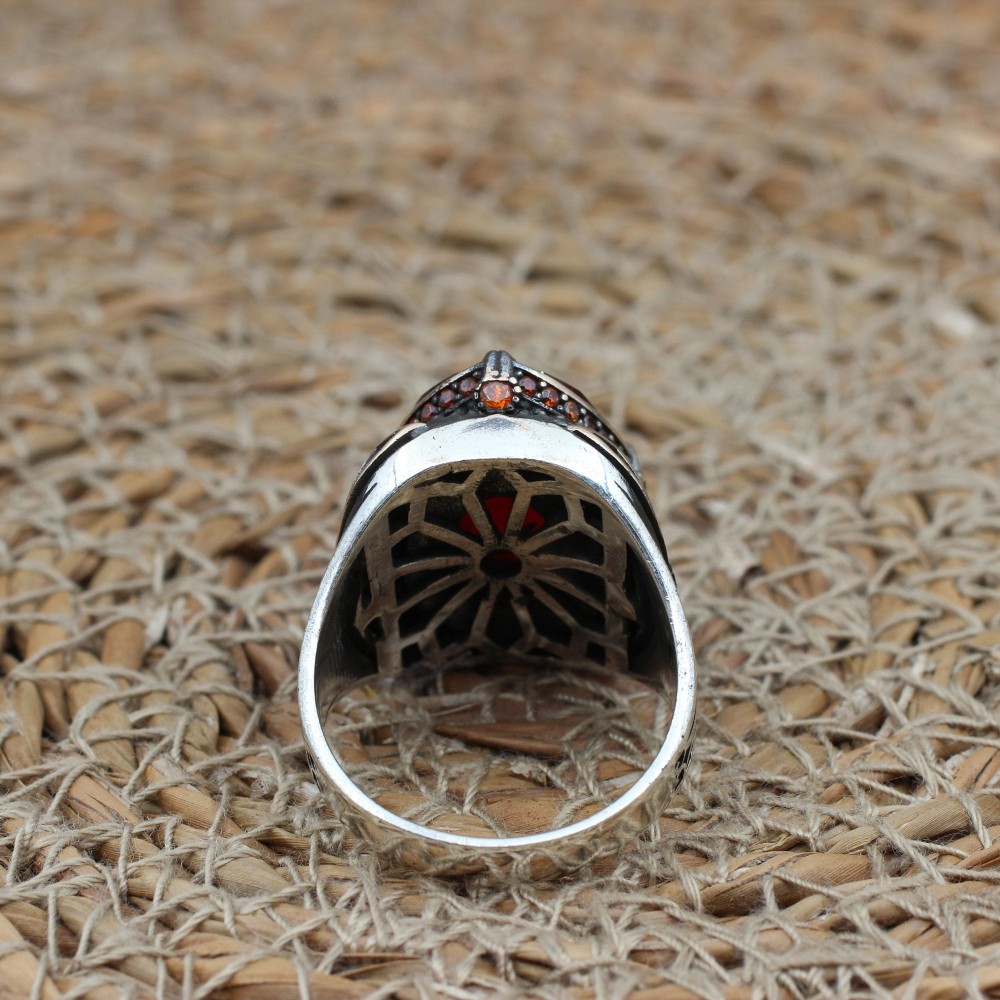 Mens Handmade Ring, Turkish Handmade Silver Men Ring, Ottoman Men Ring, Ruby Ring, Men's Jewelry, Gift for Him, 925k Sterling Silver Ring