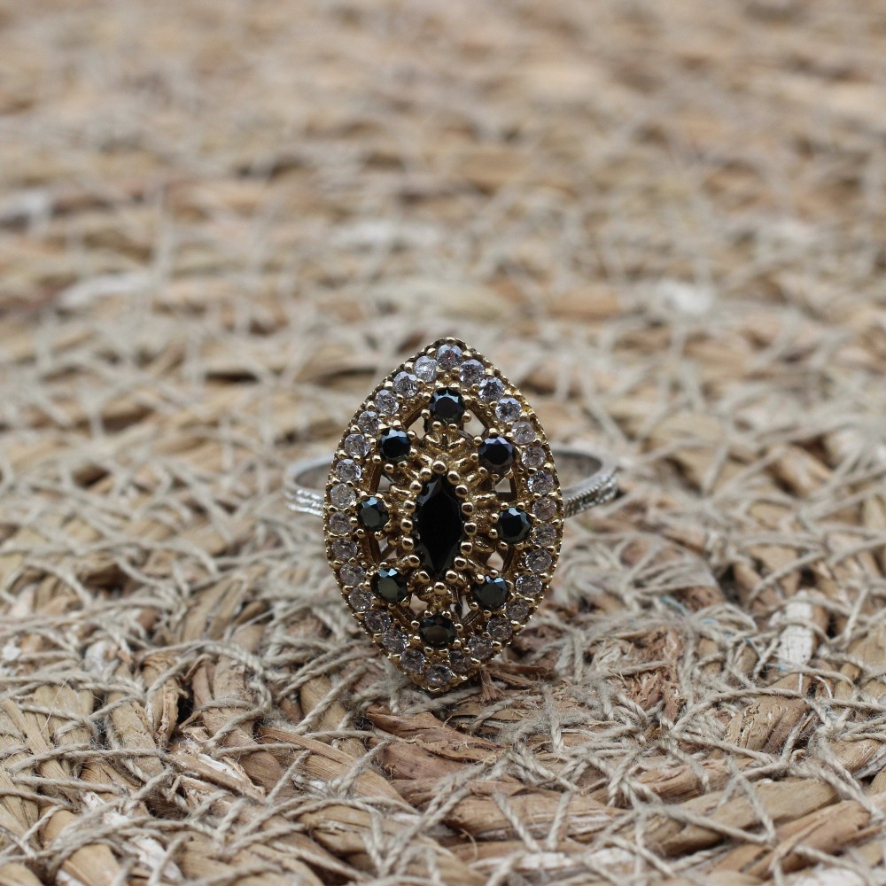 Onyx Ring, Handmade Women's Ring, Authentic Ring, Turkish Ring, Ottoman Women's Ring, Ladies Ring, 925k Sterling Silver Ring, Cubic Zirconia