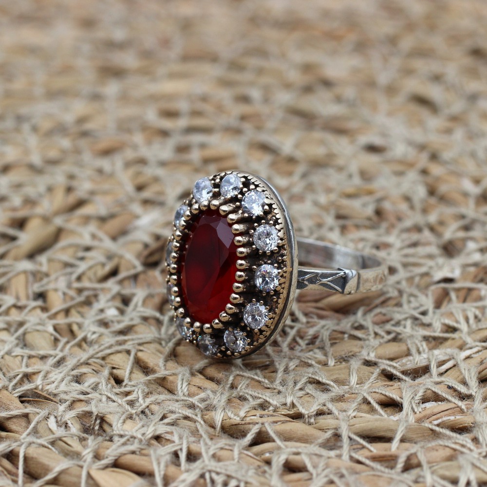 Ruby Ring, Handmade Women's Ring, Turkish Handmade Ring, Authentic Ring, Ottoman Ring, Ladies Ring, 925k Sterling Silver, Gift For Her,