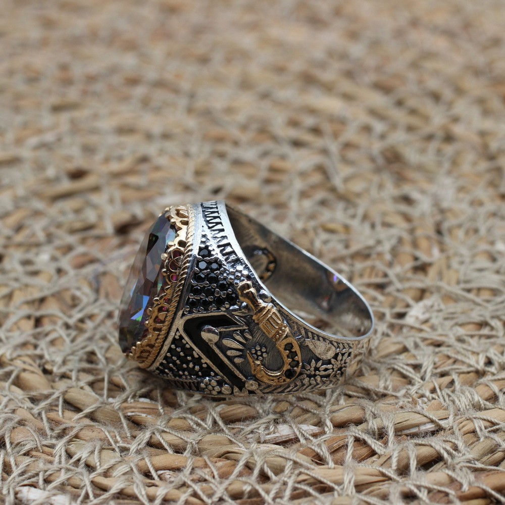Mystic Topaz Ring, Handmade Ring, Turkish Handmade Silver Men Ring, Mystic Topaz Ring, Men's Jewelry, Gift for Him, 925k Sterling Silver Mystic Topaz Ring, Handmade Ring, Turkish Handmade Silver Men Ring, Mystic Topaz Ring, Men's Jewelry, Gift for Him, 925k Sterling Silver