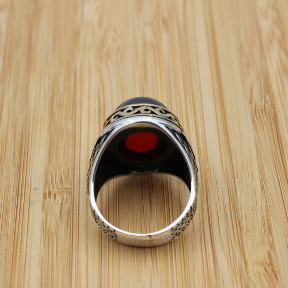 Mens Handmade Ring, Turkish Handmade Silver Men Ring, Ottoman Men Ring, Ruby Ring, Men's Jewelry, Gift for Him, 925k Sterling Silver Ring