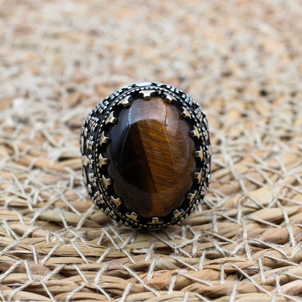 Tiger Eye Men's Ring, Ottoman Men's Ring, Handmade Men's Ring, Turkish Handmade Men's Ring, Men's Jewelry, Gift for Him, 925 Sterling Silver Tiger Eye Men's Ring, Ottoman Men's Ring, Handmade Men's Ring, Turkish Handmade Men's Ring, Men's Jewelry, Gift for Him, 925 Sterling Silver